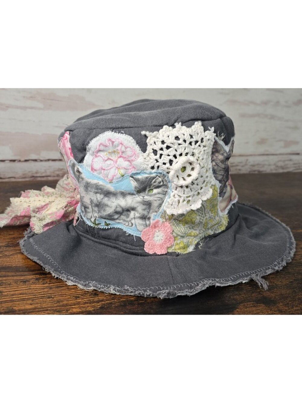 OOAK Magnolia Boho Upcycle Top Hat Carhartt Appliques Cat Adjustable M - L